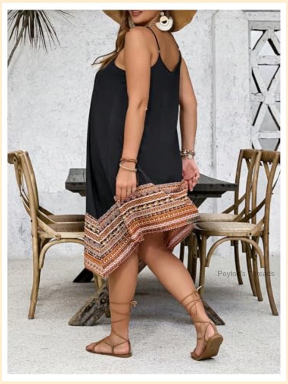 Plus Size Boho Flowy Cami Dress Spaghetti Strap Sleeveless Midi - Picture 3 of 5